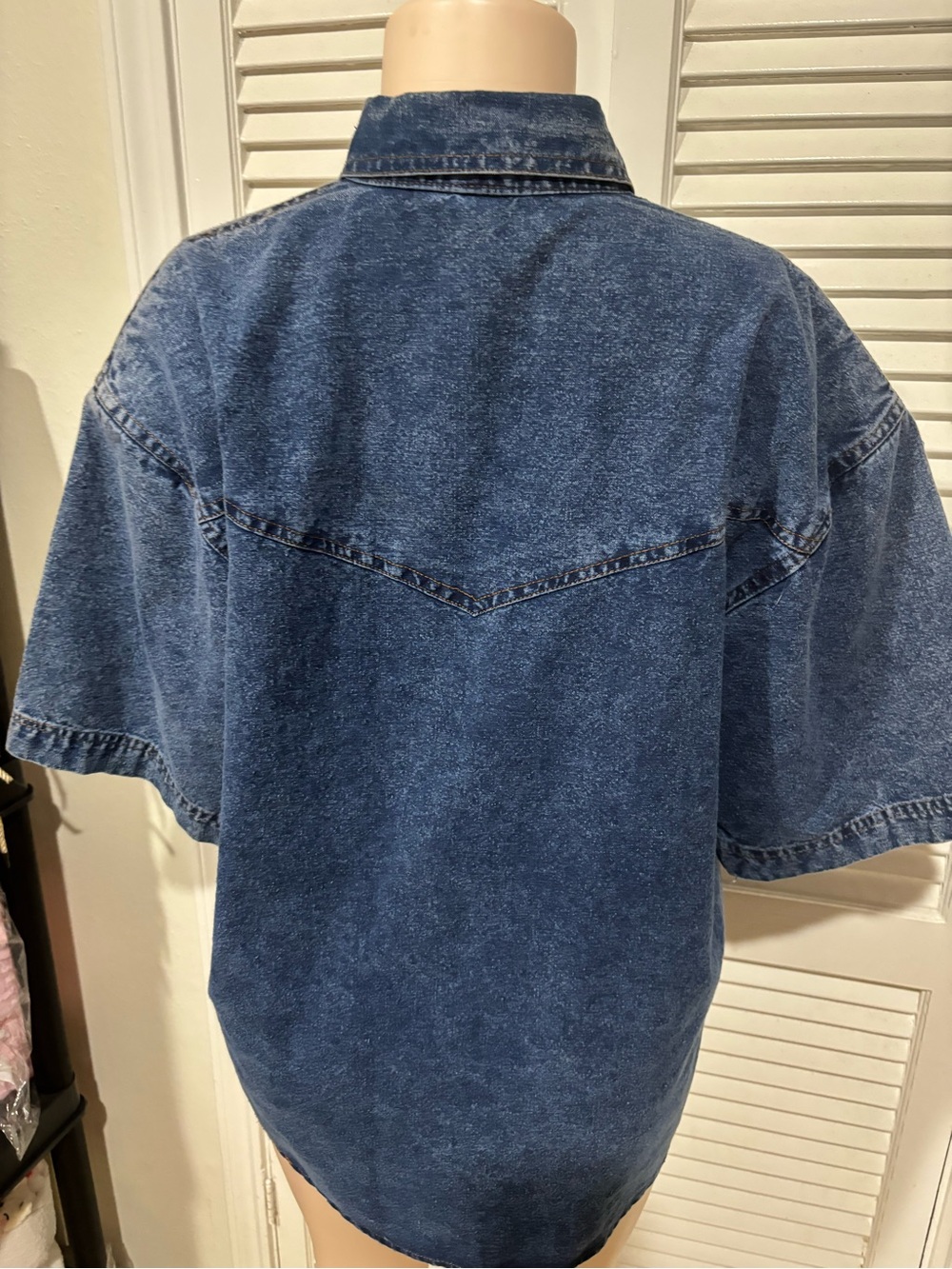 Beaded Embroidered Denim Shirt-Skirt in Blue - Picture 6 of 8